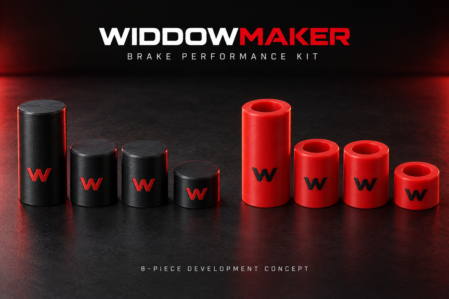 Logitech G PRO brake kit development render: eight black and red Widdowmaker branded elastomers